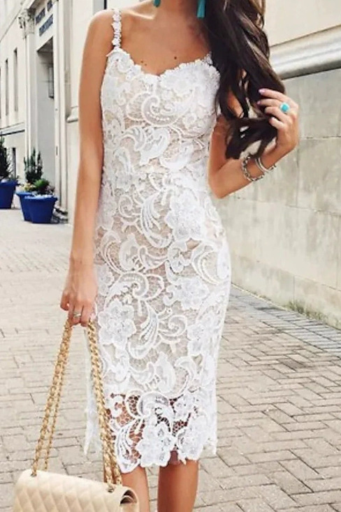 Tops - ZARA Summer Embroidered Lace Straps Bodycon Pencil Midi Dress